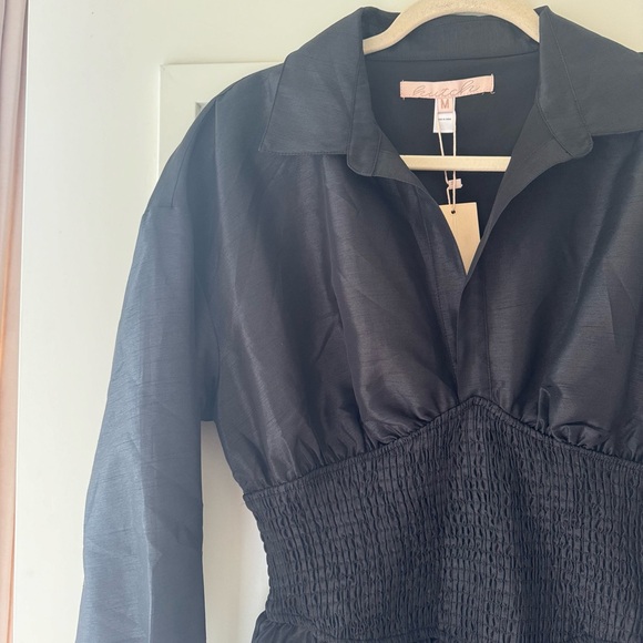 Hutch Dolan Long-Sleeve Smocked-Waist Mini Dress - Picture 7 of 8